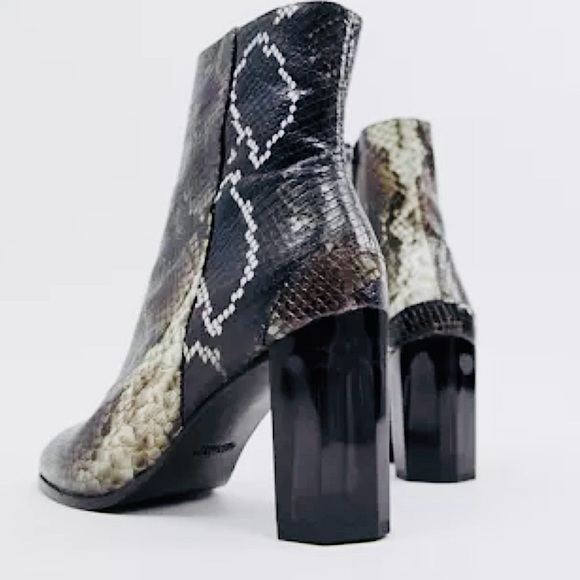 All Saints Roka Boots Size 39 US 8 Leather Snake Bootie Black AllSaints Animal - Picture 1 of 13